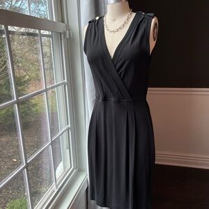 Banana Republic Black Sleeveless Faux-Wrap Midi Dress